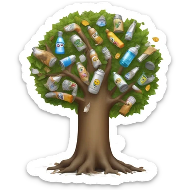 Make a polluted tree with rubbish by it's side sticker