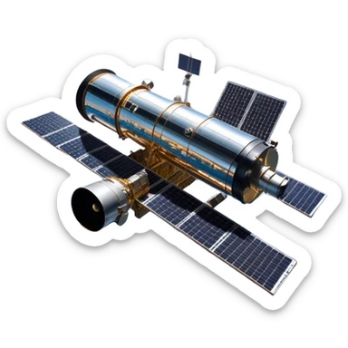  Cinematic Realistic Hubble Space Telescope – A majestic, ultra-detailed rendering of the Hubble Telescope floating above Earth. Its reflective metallic surface and vast solar panels stretch into the darkness, while the lens is pointed outward, capturing the mysteries of the cosmos. sticker