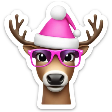 reindeer wearing a pink christmas hat and pink sun glasses  sticker