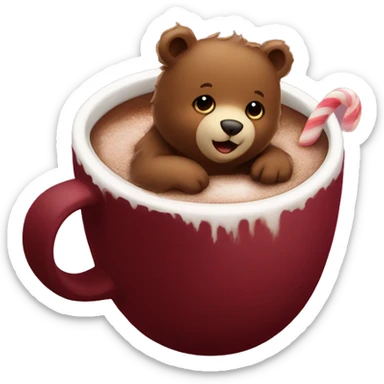 Baby bear inside of a cup of hot cocoa. Burgundy colored cup.  sticker