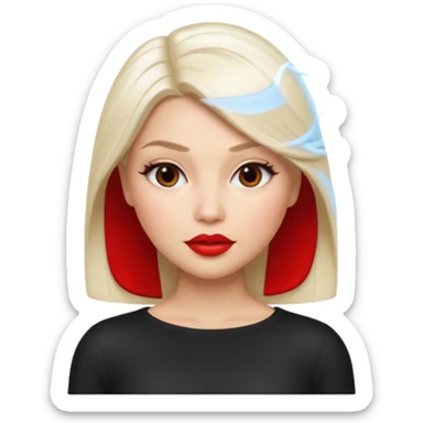 stunning female memoji, platinum blonde sleek straight hair, red lips, flawless skin, chic and bold look sticker