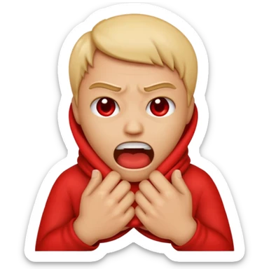 An emoji with their fingers wrapped around their neck and squeezing they looked mad sticker