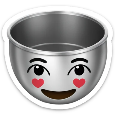 Metal bowl with smiling face saying “I love the Chengs” sticker