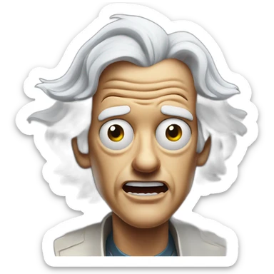 Doc brown from back to the future looking shocked and his mouth wide open. No eye-ware. Floating head. sticker