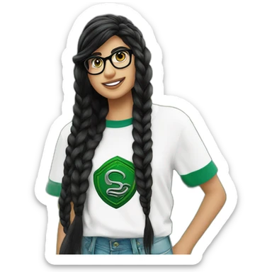Mia Khalifa black braid white tshirt green sleeves slytherin logo sticker