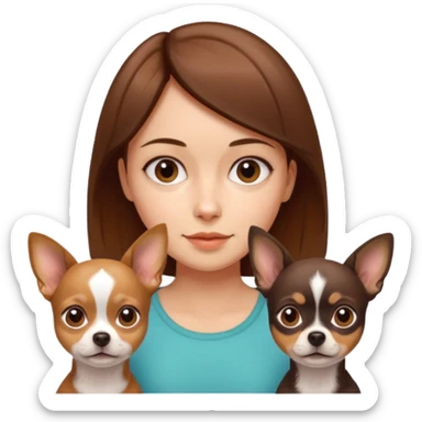 girl with mid-short brown hair and 2 chihuahuas sticker