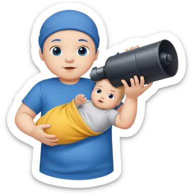 Baby being launched out of a t shirt canon sticker