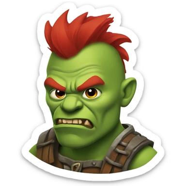 green orc with red beard and red mohican sticker