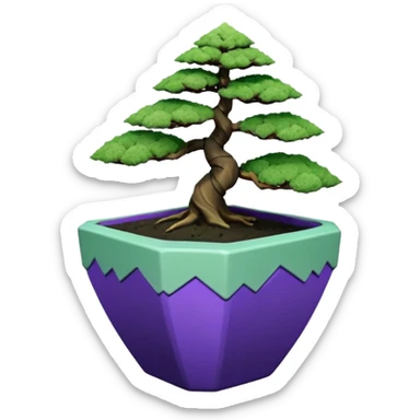  Earthenware ware small short squat cascading black green-violet bonsai pot plant purple lace-leaf pine tree with triangular angular polygonal faceted asymmetrical originally shaped pot sticker