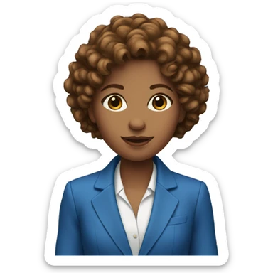 a girl in a blue pantsuit with brown curly hair sticker
