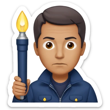 Security, Middle-aged, wearing navy blue jacket, serious facial expression, holding flashlight, full body sticker