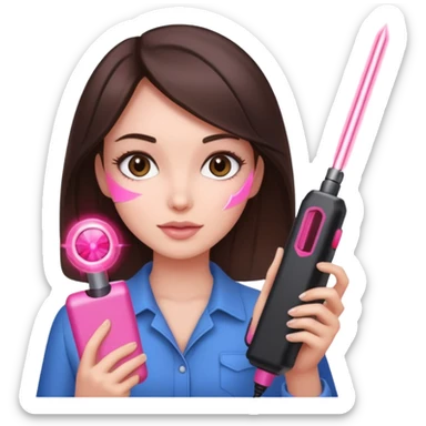 Brunette Female holding a pink laser device  sticker