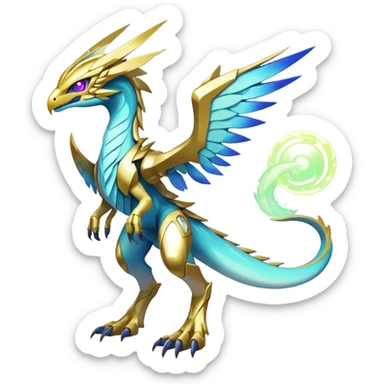 Shiny Futuristic Celestial Magical Ethereal Godly Divine Nebula Fakemon-Pokemon-Digimon-Spectrobes-Raptor-fusion, full body sticker
