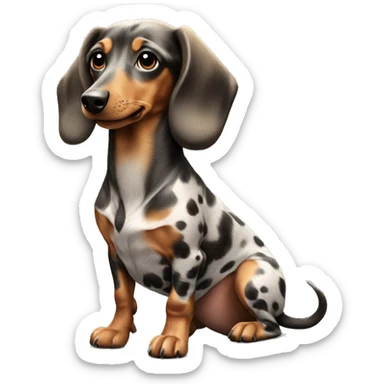 Generate an emoji of a dog of the Dachshund Longhair breed with a spotted color showing a like with its paw  sticker