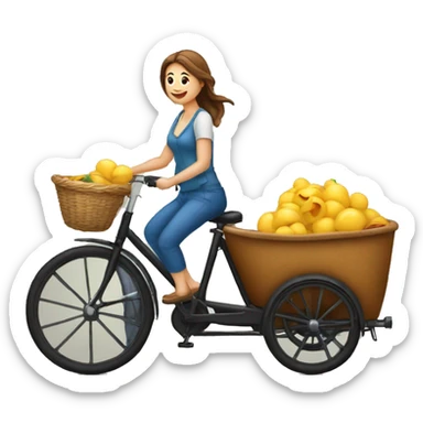 geef een emoji van een bakfiets met vrouw sticker
