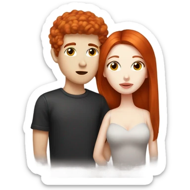 redhead model, kissing her boyfriend, pale skin, black hair sticker