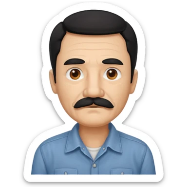 Old man with black hair and eyes mustache and working shirt sticker