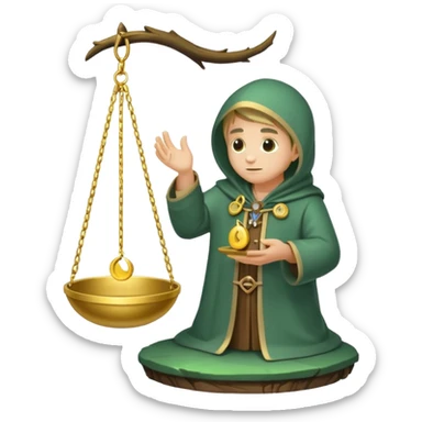 forest alchemist weighing tiny moon on golden scale sticker