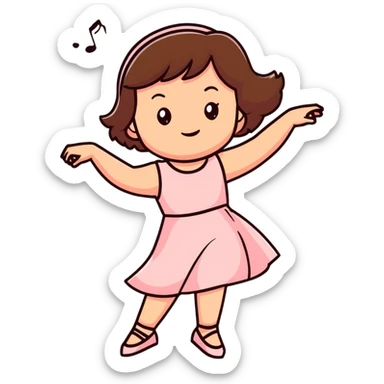 A 6 year old brunette girl wearing light pink and dancing happily   sticker