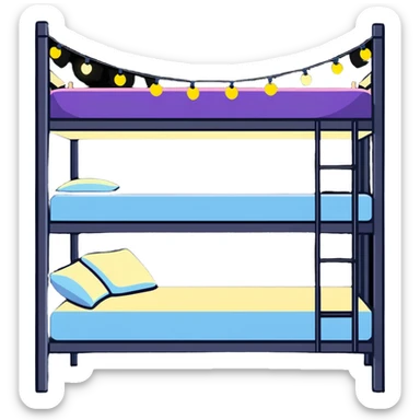 cozy loft bed with string fairy lights glowing underneath sticker