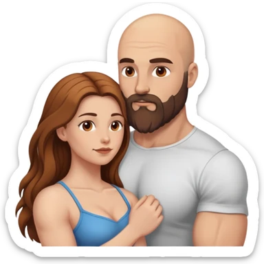 intimate moment between lovers muscular bald man brown beard, beautiful long hair woman sticker