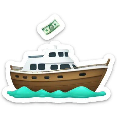 A BOAT WITH MONEY SPRAYING OUT sticker