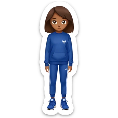 Girl with brown hair, brown eyes a dark blue pullover, brown adidas shoes  sticker