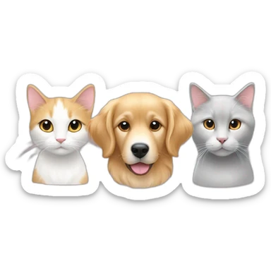 A Golden retriever, a white cat, and a gray cat in a red heart sticker