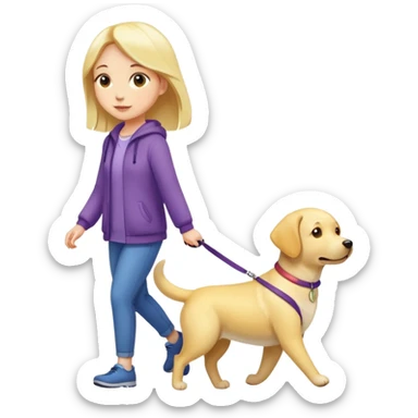 Cute girl walking yellow lab dog sticker