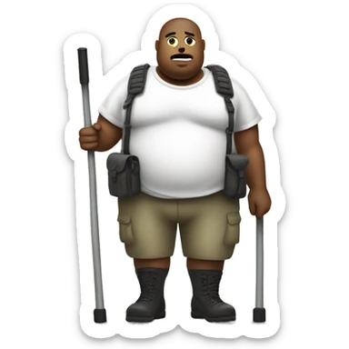 obese white soldier on crutches sticker