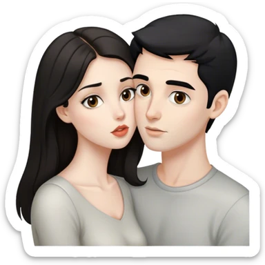 beautiful pale brunette girl with brown eyes kisses pale man black hair grey eyes sticker