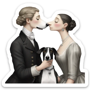 A family Two aristocrat dog black and white galgo kiss with women  sticker