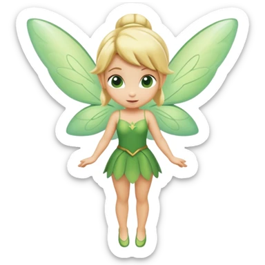 minimal Tinkerbell fairy with green dress and blonde hair, tiny wings, extremely simple sticker