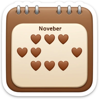 .make a November  1-30 2025 mini calendar with right brown hearts with cream colored dates wi rounded cornersI 
 sticker