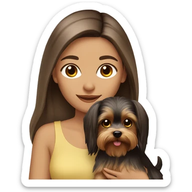 Brunette long hair light tan girl with yorkie puppy sticker