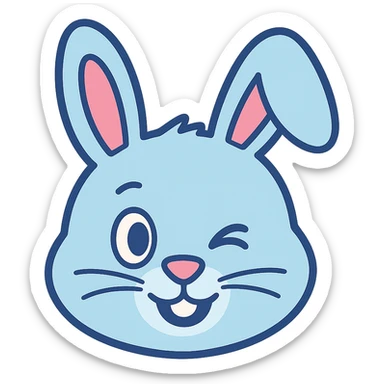Change the skinny bunny to a blue pastel color. Make it cute, smiling, friendly, and give it a winking face. Remove the background. sticker