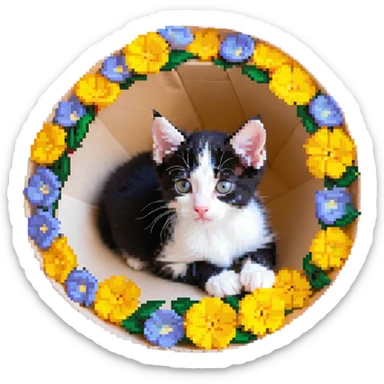 Kitten lying in the flower cone sticker