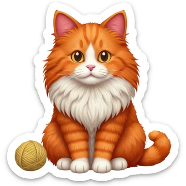 red cat full body sitting with a wool ball sticker