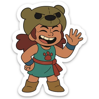 Nita from Brawl Stars, smiling, waving, playful sticker