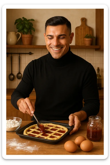 uomo che cucina il suo dolce preferito una crostata sticker