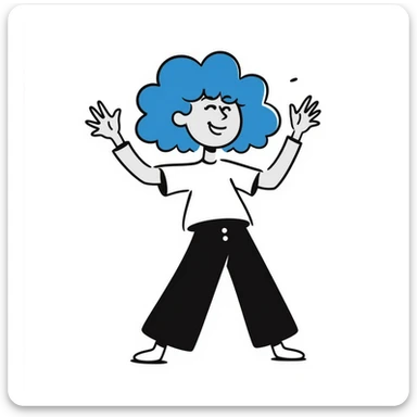 Karol G hand drawn doodle style with blue hair and playful pose sticker