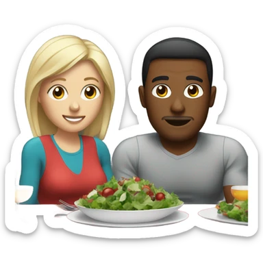 emoji Sporty white couple, man and woman in sportswear, sitting at Christmas holiday dinner table only salads sticker