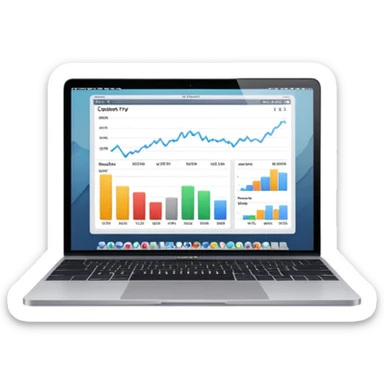 Create a macbook displaying financial charts and analytics dashboards on the screen. sticker