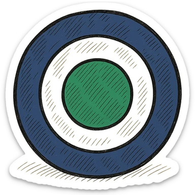 A target with navy rings and a vibrant green bullseye, with a border, doodle style sticker