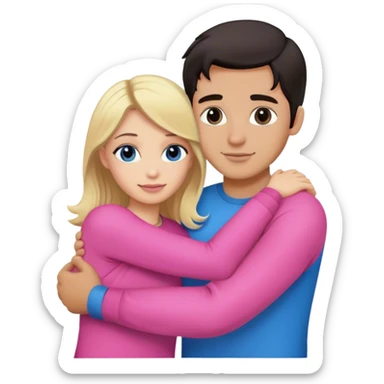 Cute blonde woman wearing pink with cute dark hair man wearing blue hugging sticker