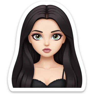 dark long hair, pretty eyes, pretty makeup, pretty bratz baddie sticker