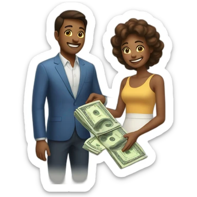 Mother gives money to sun sticker