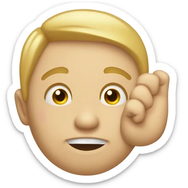 Emoji face tucking hand behind ear smirkingly sticker