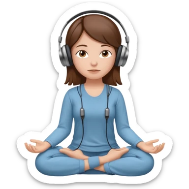 White girl, brown hair meditating with headphones on sticker
