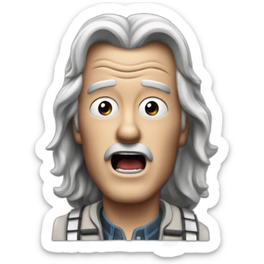 Emmet Brown from back to the future looking shocked and his mouth wide open. No eye-ware. Long hair sticker